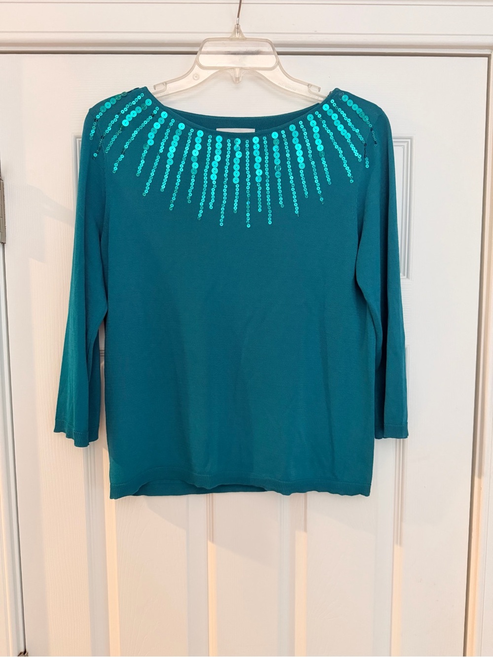 Women Size Small "Draper's & Damon's Teal Sequin-Embellished Pullover Sweatshirt
